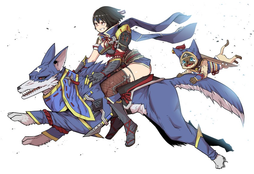 monster hunter, player palico, and canyne (monster hunter and 1 more) drawn by mipoog