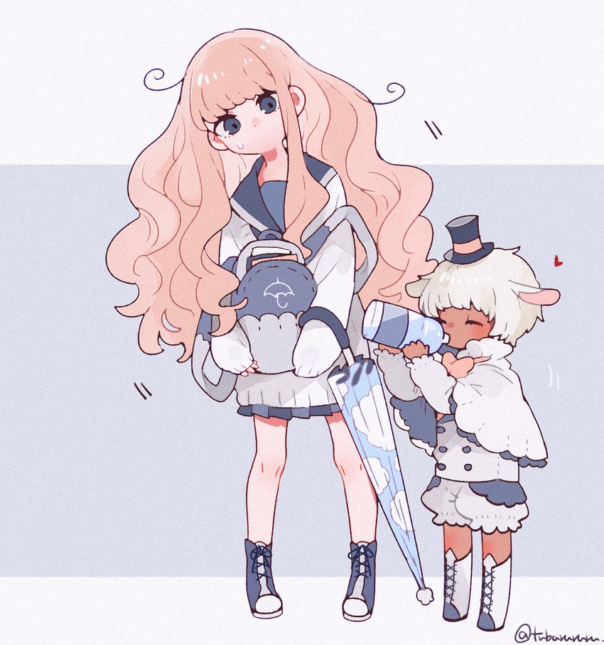 sheep friend and umbrella girl (original) drawn by tsubaki_tsubaru