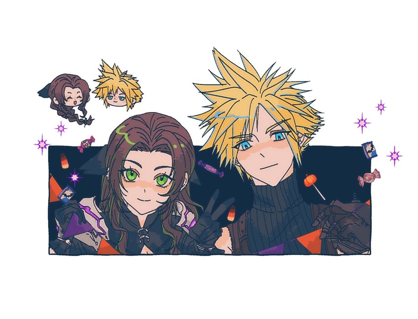 cloud strife and aerith gainsborough (final fantasy and 2 more) drawn by linerhan