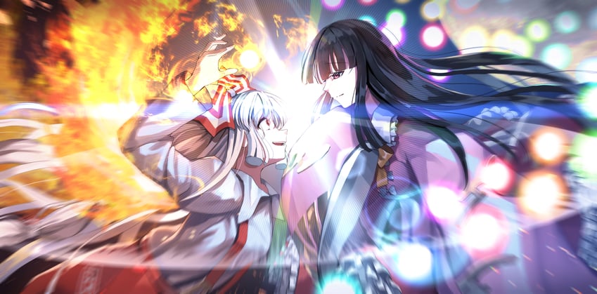 fujiwara no mokou and houraisan kaguya (touhou) drawn by nemu_kotatsu
