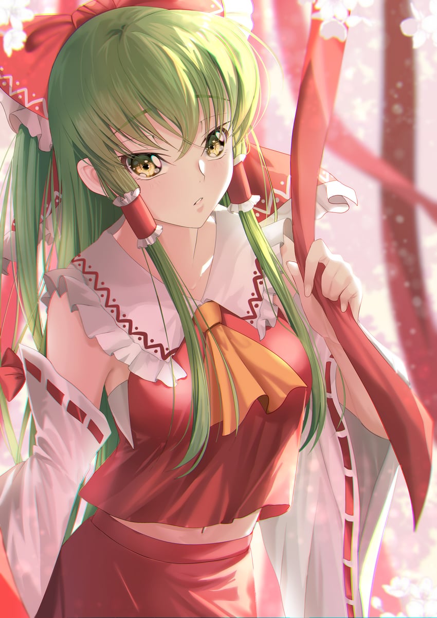 hakurei reimu and c.c. (touhou and 1 more) drawn by budgiepon