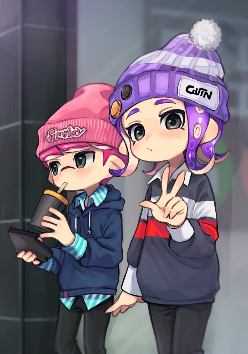 inkling player character, octoling player character, octoling girl, and inkling boy (splatoon and 1 more) drawn by daidaiika