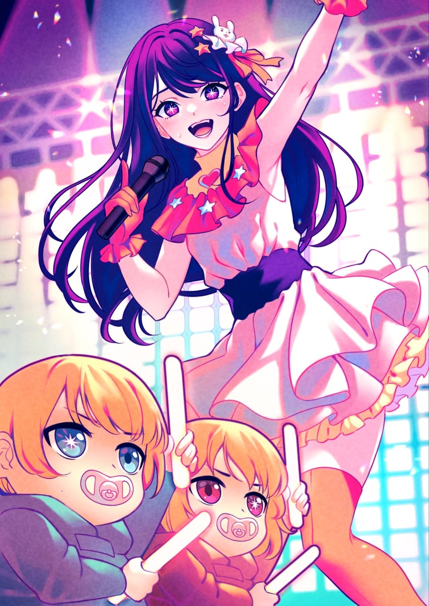 hoshino ai, hoshino ruby, and hoshino aquamarine (oshi no ko) drawn by jellypon