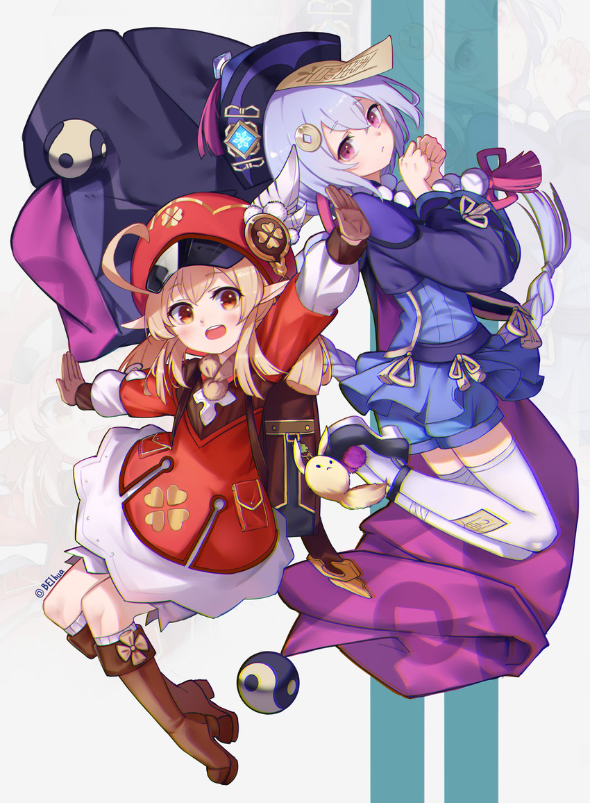 klee, qiqi, and dodoco (genshin impact) drawn by bei_hua