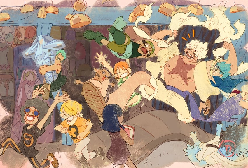 nami, monkey d. luffy, nico robin, roronoa zoro, sanji, and 5 more (one piece) drawn by siyangou49