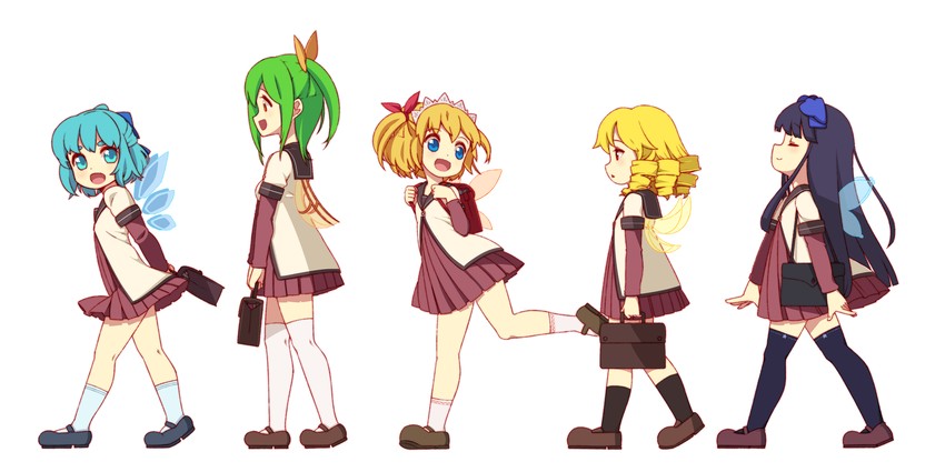 cirno, daiyousei, star sapphire, luna child, and sunny milk (touhou and 1 more) drawn by jeolchwiseon_(dotted_line)