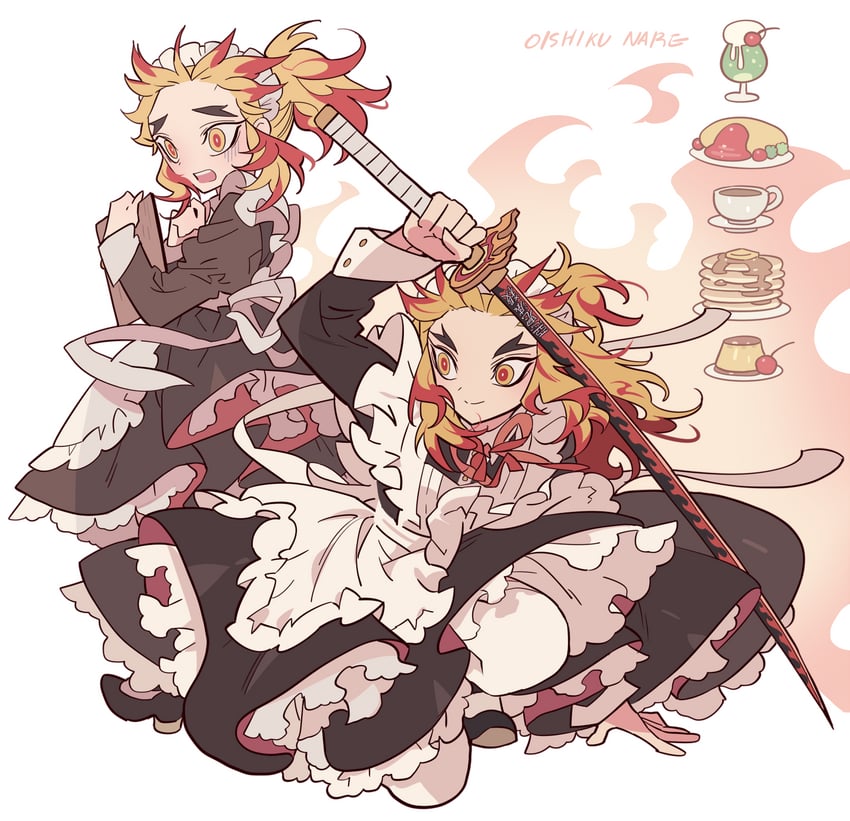 rengoku kyoujurou and rengoku senjurou (kimetsu no yaiba) drawn by meremero