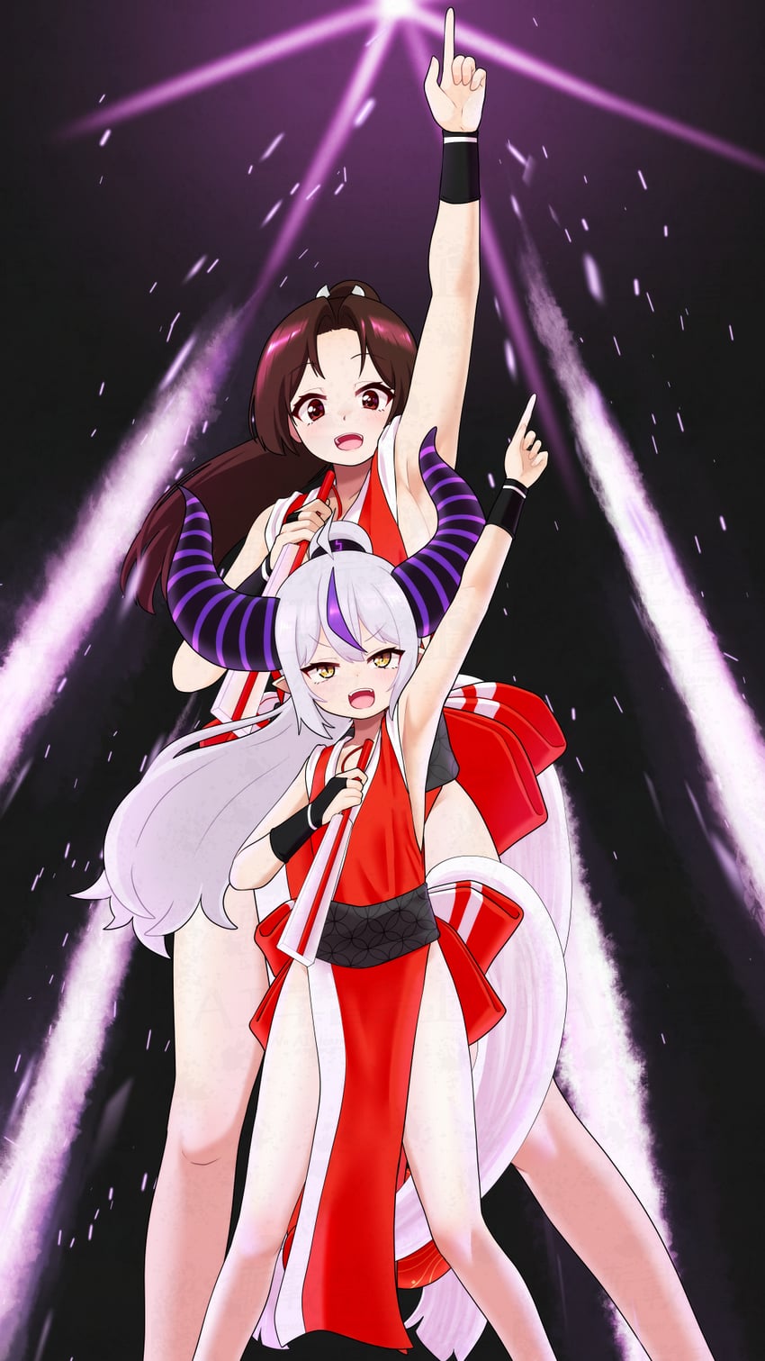 shiranui mai and la+ darknesss (hololive and 2 more) drawn by happyundergate