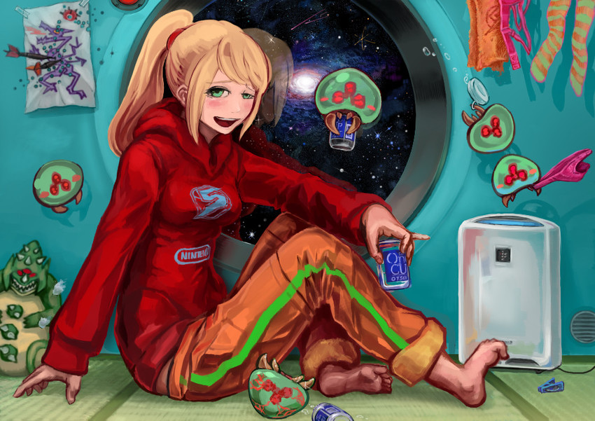 samus aran, metroid, metroid larva, ridley, and kraid (metroid) drawn by mentaiko_(mumuria)