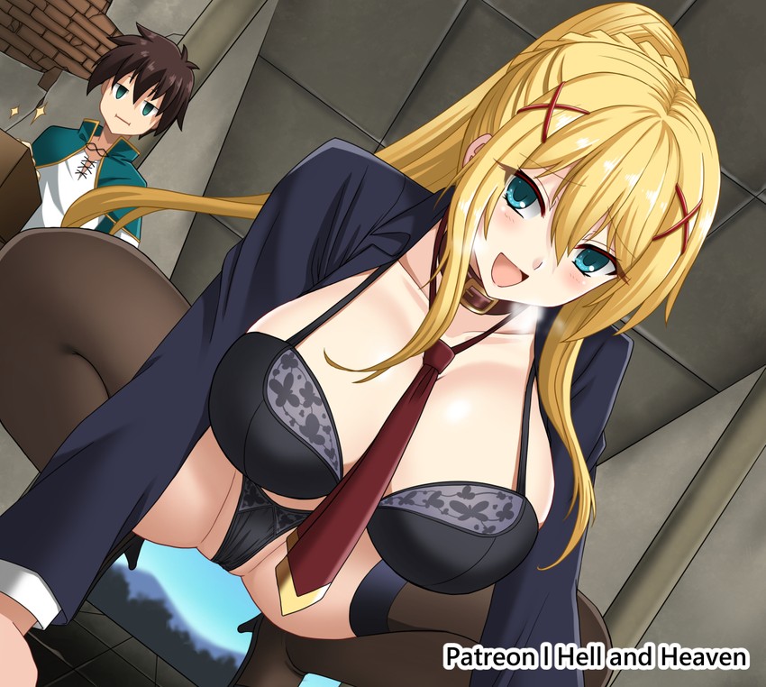 darkness and satou kazuma (kono subarashii sekai ni shukufuku wo!) drawn by hellandheaven