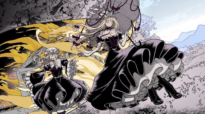 yakumo yukari and maribel hearn (touhou and 1 more) drawn by velkia