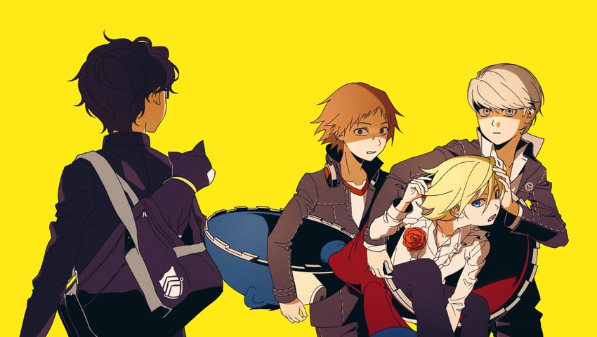 narukami yu, amamiya ren, hanamura yousuke, kuma, and morgana (persona and 2 more) drawn by goyangcat1