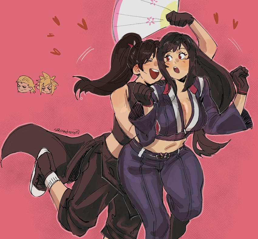 tifa lockhart, cloud strife, shiranui mai, and andy bogard (final fantasy and 4 more) drawn by strawderryst