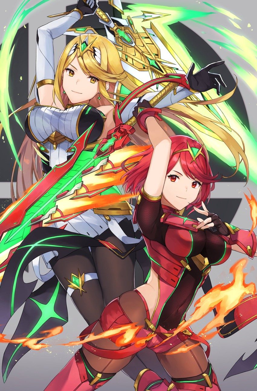pyra and mythra (xenoblade chronicles and 2 more) drawn by kamu_(kamuuei)