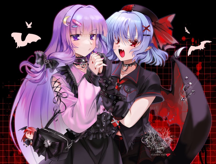 remilia scarlet, patchouli knowledge, and koakuma (touhou) drawn by gleamyguts