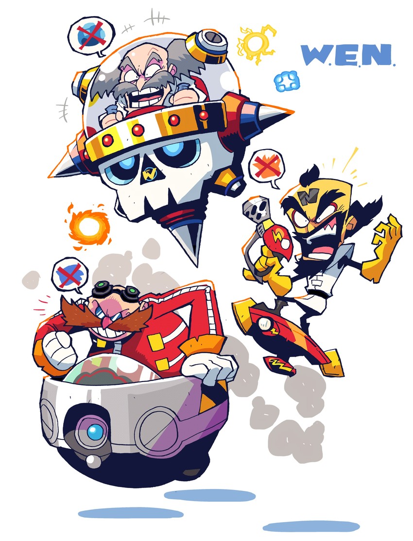 sonic the hedgehog, mega man, dr. eggman, dr. wily, crash bandicoot, and 1 more (sonic and 2 more) drawn by rariatto_(ganguri)