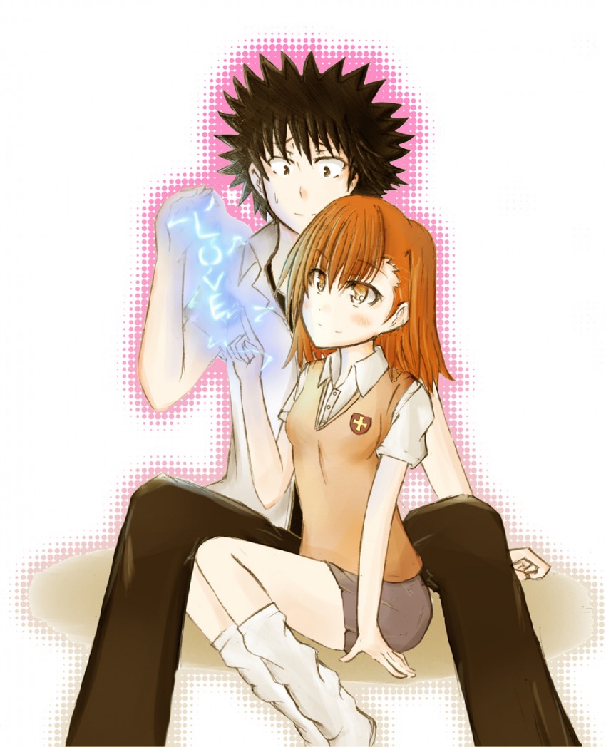 misaka mikoto and kamijou touma (toaru majutsu no index and 1 more) drawn by kc_(babyface11922)