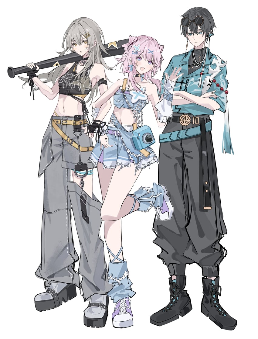trailblazer, stelle, march 7th, and dan heng (honkai and 1 more) drawn by ren_(renjiyu)