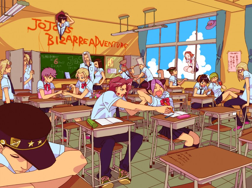 kujo jotaro, dio brando, kujo jolyne, giorno giovanna, kakyoin noriaki, and 12 more (jojo no kimyou na bouken and 4 more) drawn by nedayashi