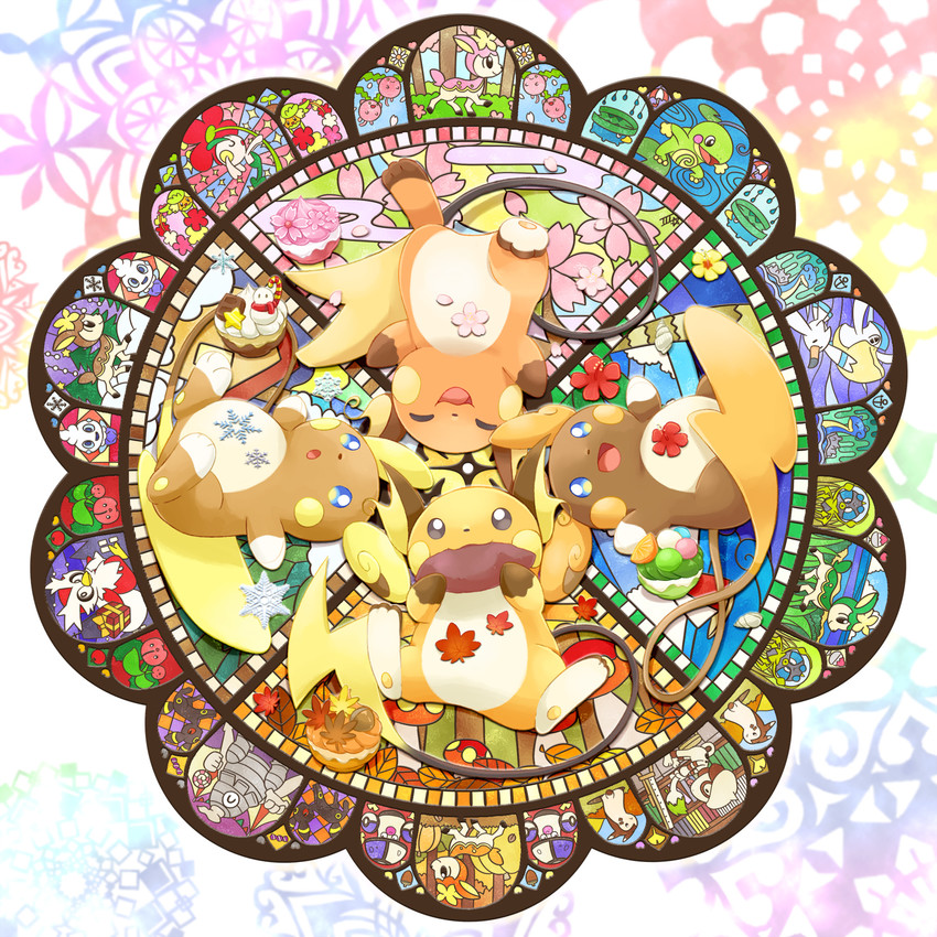 umbreon, raichu, lapras, furret, wingull, and 15 more (pokemon and 1 more) drawn by samsung_(yuzuikka)