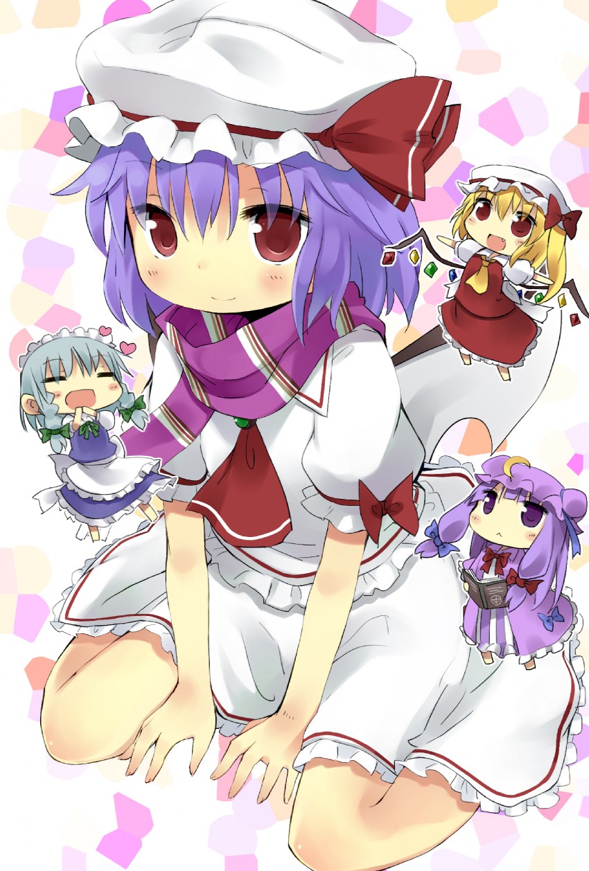 remilia scarlet, flandre scarlet, izayoi sakuya, and patchouli knowledge (touhou) drawn by amaa_(chou_dennou_jidai)