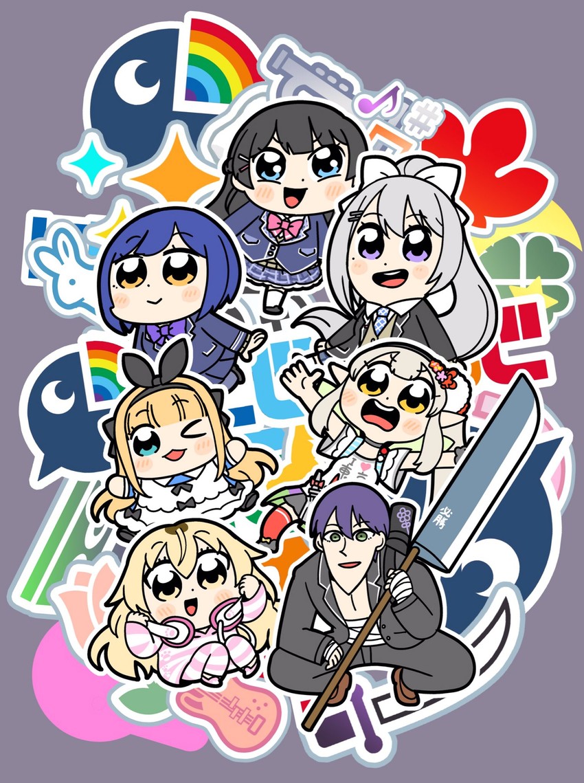 tsukino mito, higuchi kaede, kenmochi touya, shizuka rin, mononobe alice, and 2 more (nijisanji) drawn by bkub