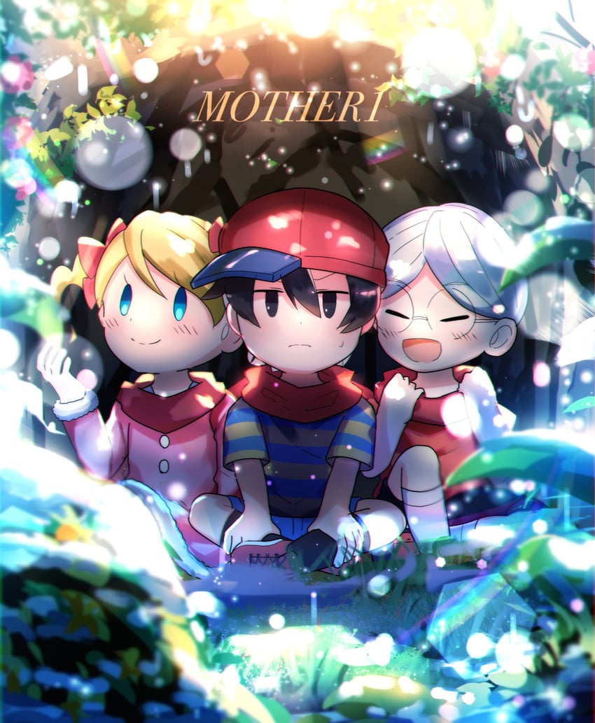 ninten, ana, and lloyd (mother and 1 more) drawn by kurorinamori