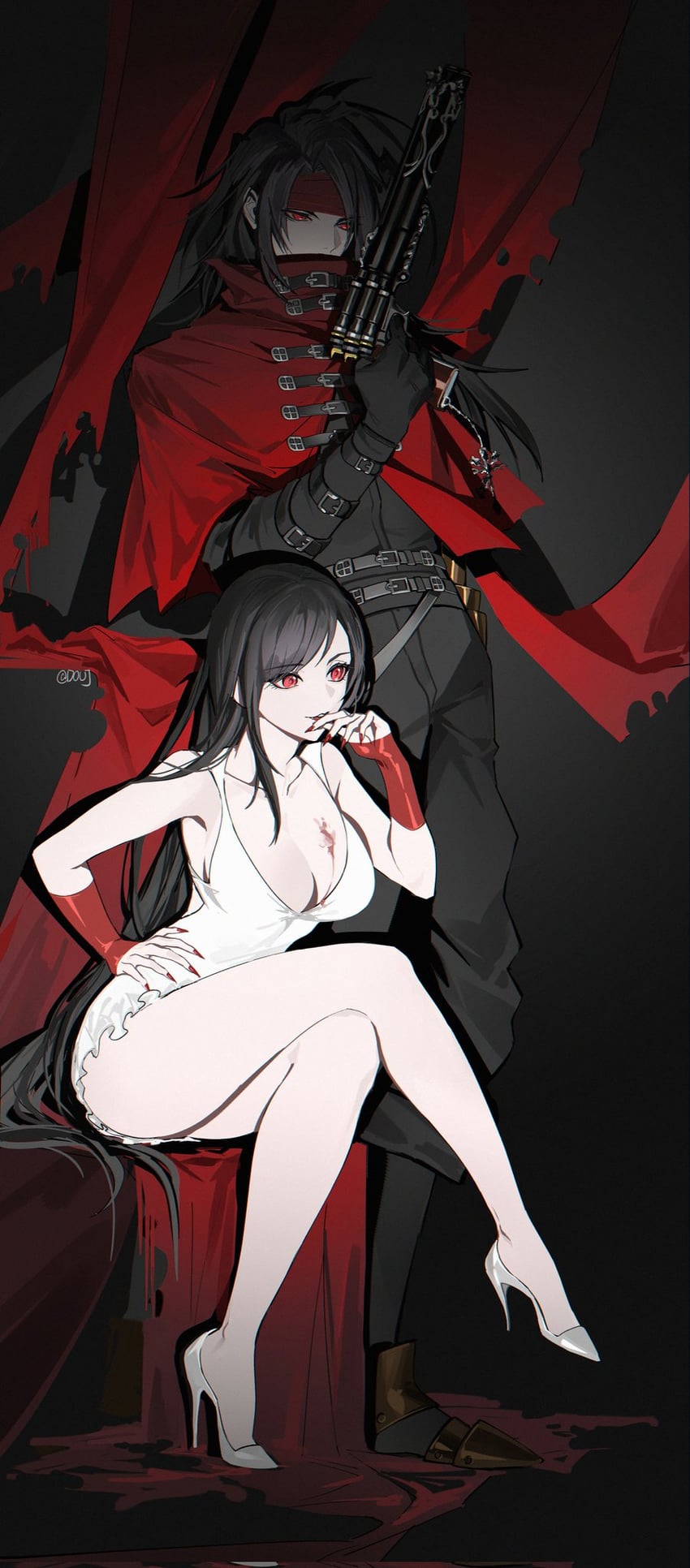 tifa lockhart and vincent valentine (final fantasy and 1 more) drawn by duoj_ji