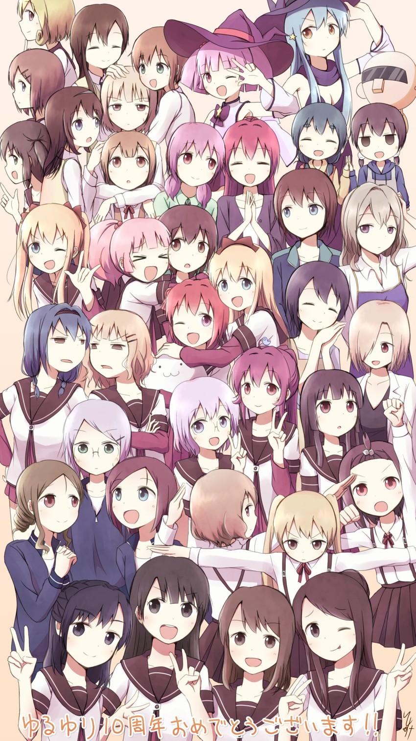 toshinou kyouko, akaza akari, funami yui, oomuro sakurako, yoshikawa chinatsu, and 33 more (real life and 3 more) drawn by nishisuke