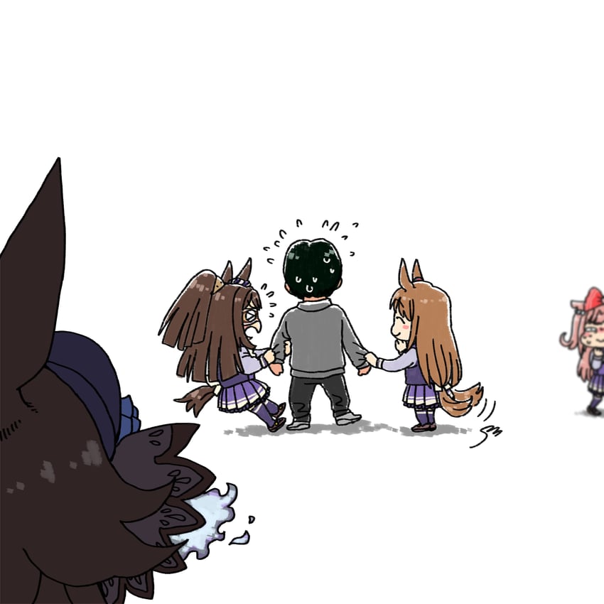 trainer, rice shower, agnes digital, grass wonder, el condor pasa, and 1 more (umamusume) drawn by moriseishiro_(uroshiiserimo)
