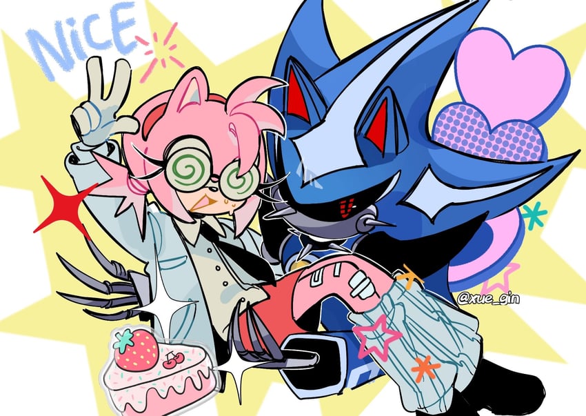 amy rose, metal sonic, and neo metal sonic (sonic and 2 more) drawn by xue_gin