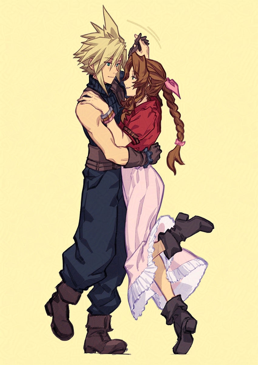 cloud strife and aerith gainsborough (final fantasy and 3 more) drawn by ff7_ree