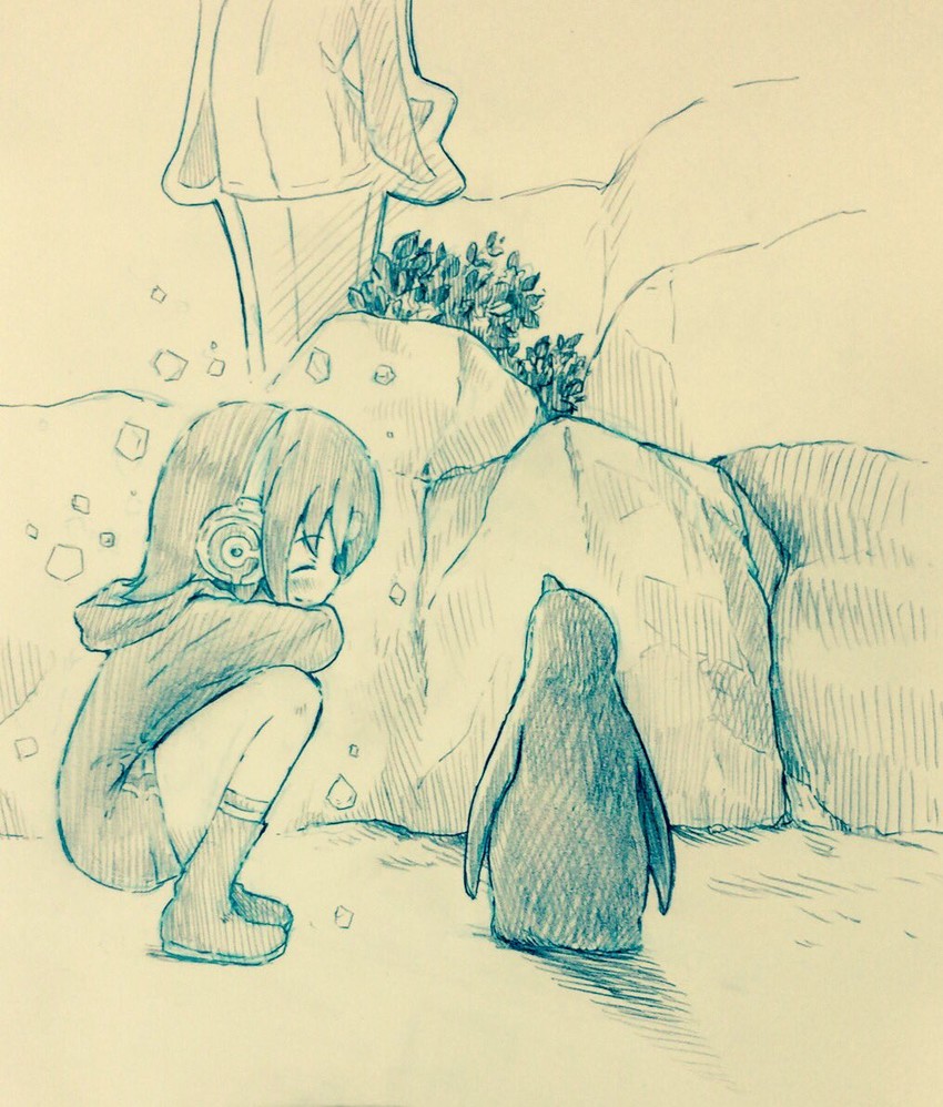 humboldt penguin and grape-kun (kemono friends) drawn by arinu