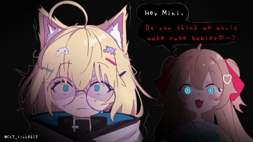 neuro-sama and minikomew (indie virtual youtuber and 1 more) drawn by chadntartist