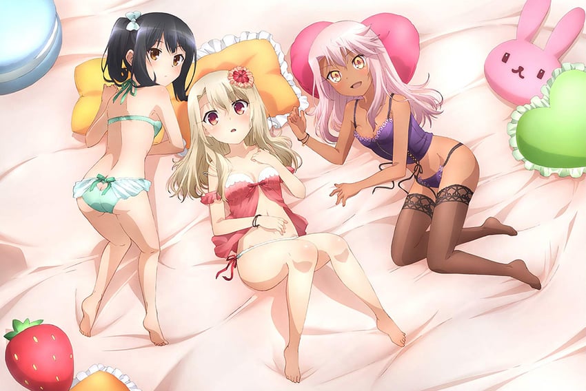illyasviel von einzbern, chloe von einzbern, and miyu edelfelt (fate and 1 more) drawn by satou_kaori