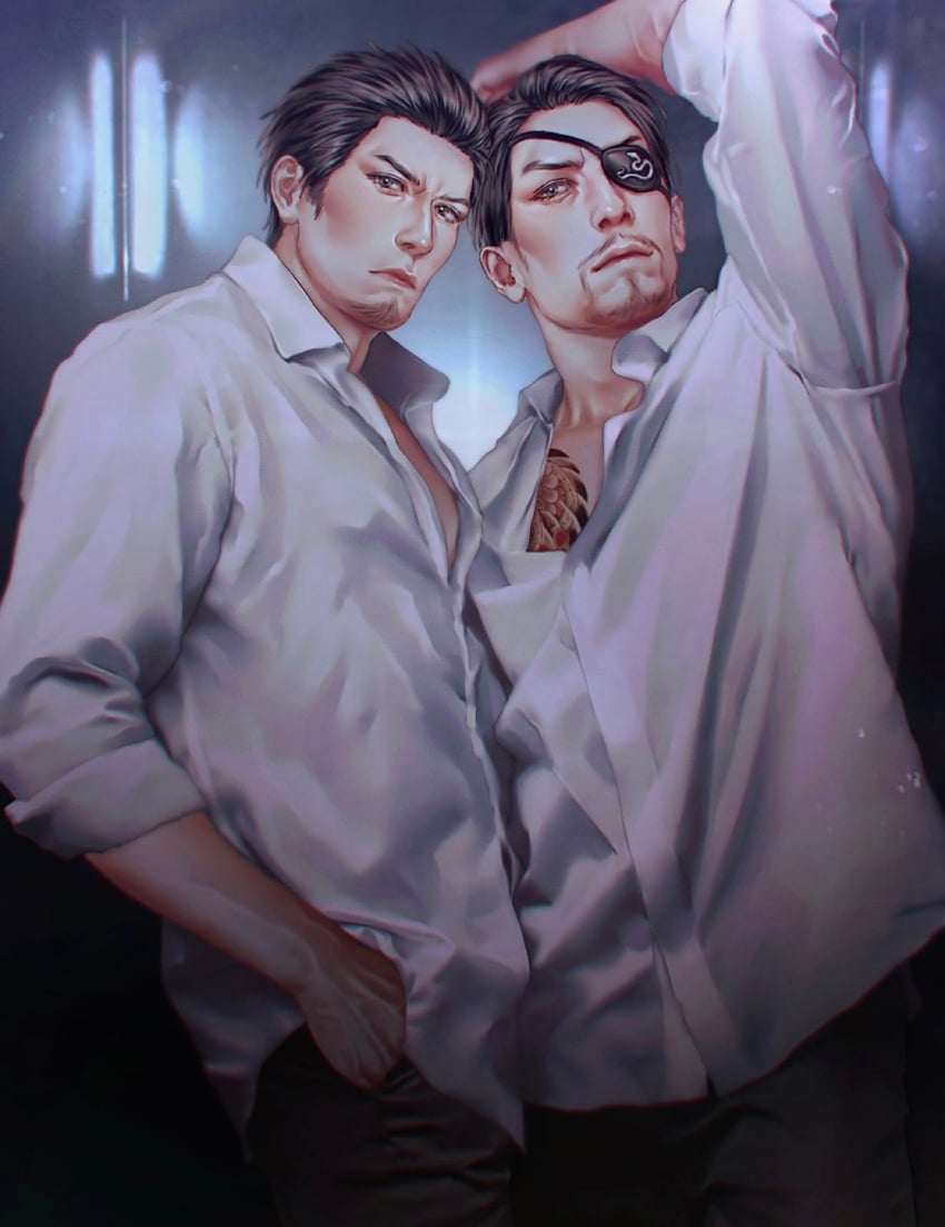 kiryu kazuma and majima goro (ryuu ga gotoku) drawn by mogumogu_(563chan)