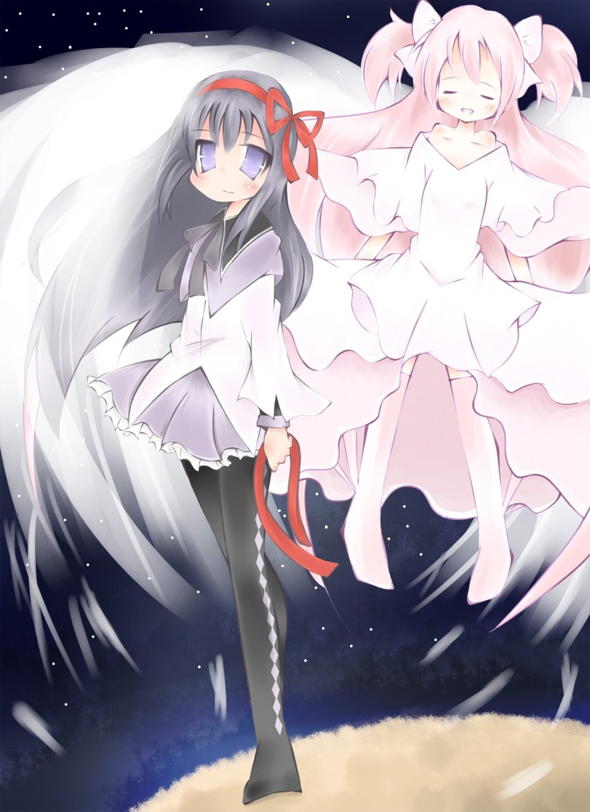 akemi homura, kaname madoka, and ultimate madoka (mahou shoujo madoka magica) drawn by nekomame622