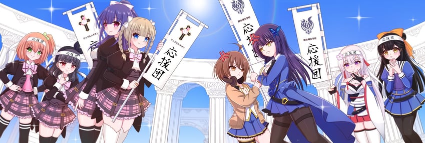 funada kiito, funada ui, fukuyama jeanne sachie, kawamura yuzuriha, kuroki francisca yuria, and 3 more (assault lily) drawn by anjou_seira