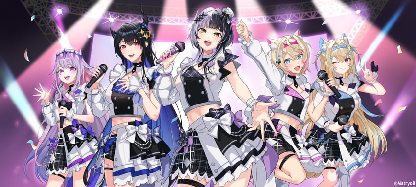 shiori novella, nerissa ravencroft, fuwawa abyssgard, mococo abyssgard, and koseki bijou (hololive and 1 more) drawn by matryo8