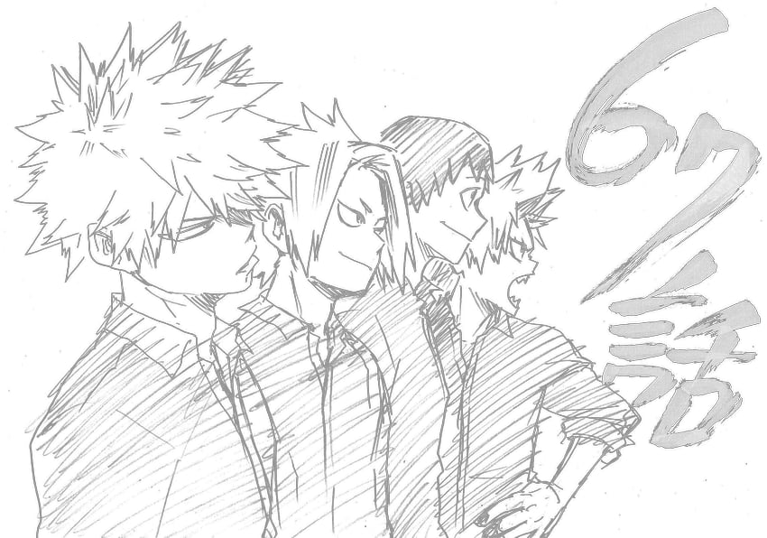 bakugou katsuki, kirishima eijiro, kaminari denki, and sero hanta (boku no hero academia) drawn by horikoshi_kouhei
