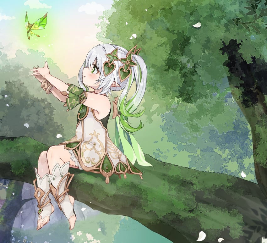 nahida and crystalfly (genshin impact) drawn by morohaori