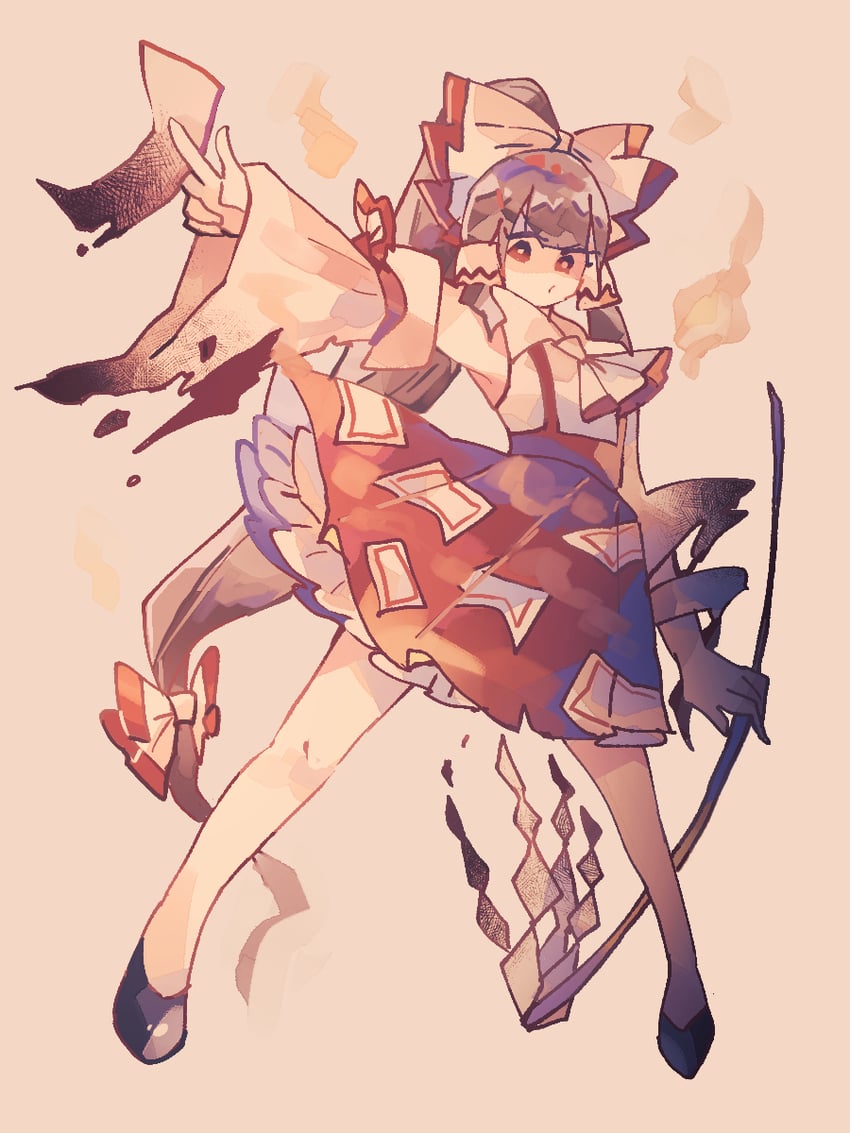 hakurei reimu and fujiwara no mokou (touhou) drawn by ratto_(mobilis_1870)
