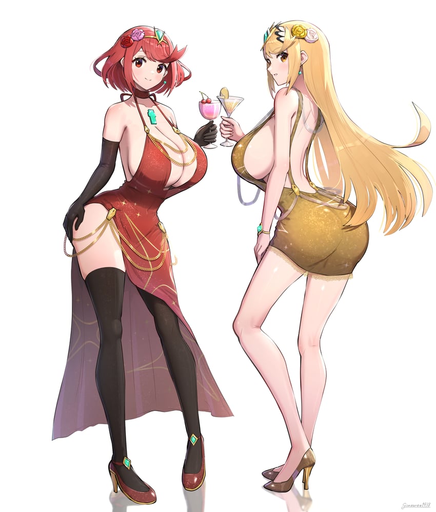 pyra and mythra (xenoblade chronicles and 1 more) drawn by gonzarez