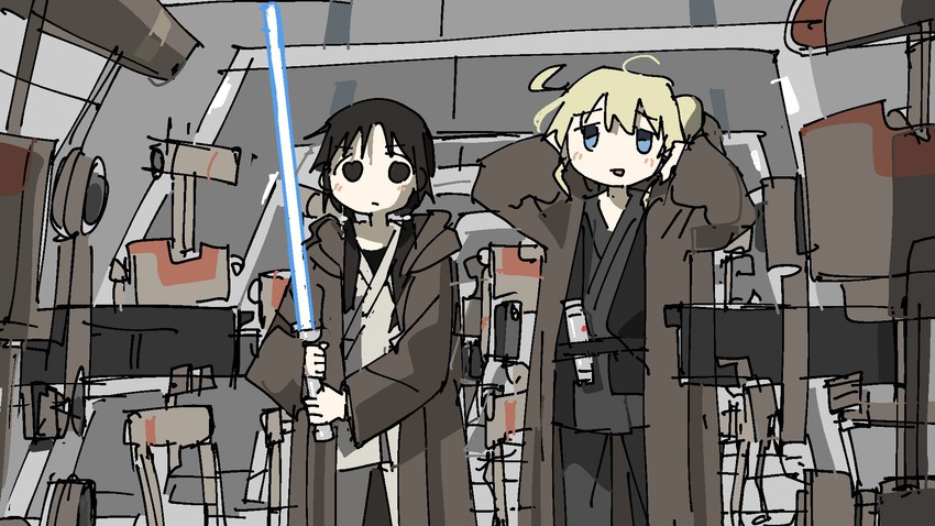 chito, yuuri, obi-wan kenobi, b1 battle droid, and qui-gon jinn (star wars and 2 more) drawn by tsukumizu_yuu
