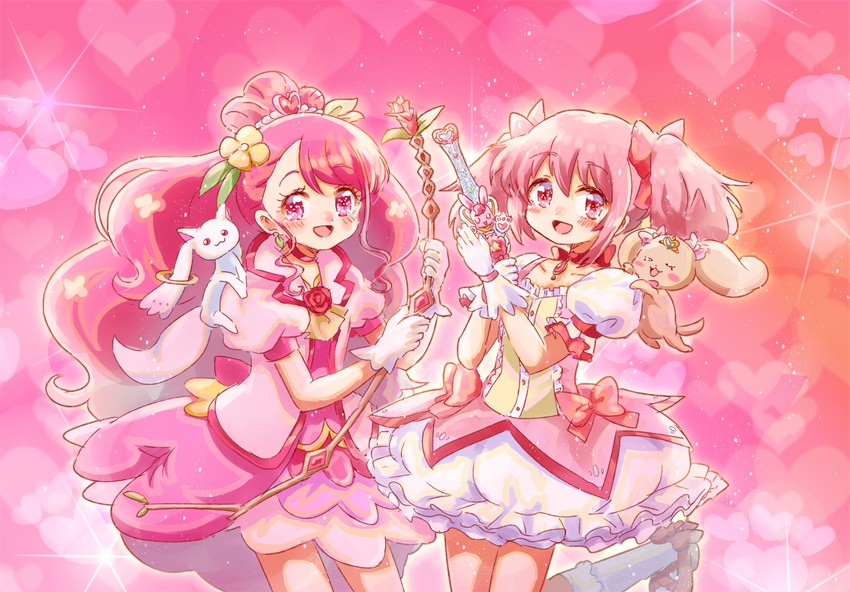 kaname madoka, kyubey, hanadera nodoka, cure grace, yuuki aoi, and 2 more (mahou shoujo madoka magica and 2 more) drawn by sushineta