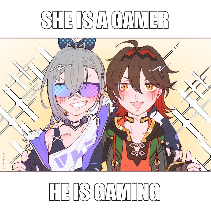 silver wolf and gaming (genshin impact and 3 more) drawn by kimchi15922858