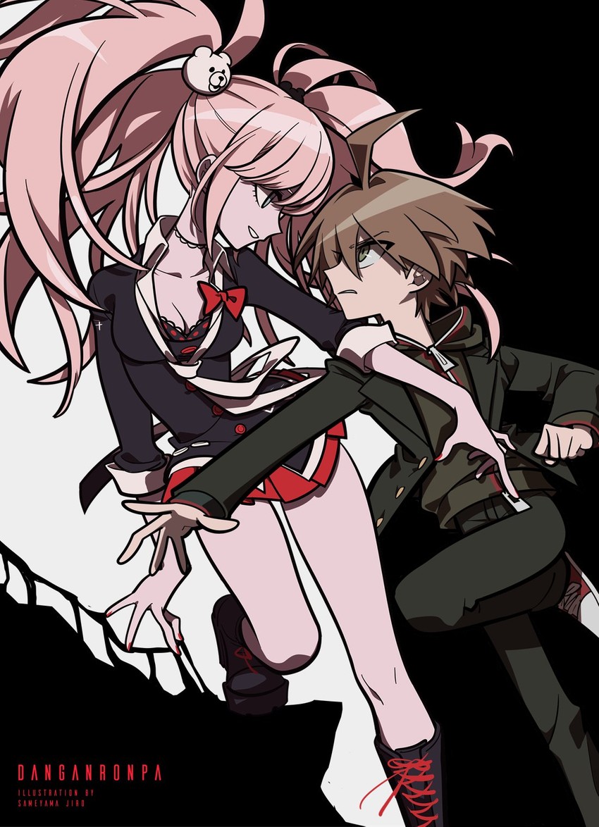 enoshima junko and naegi makoto (danganronpa and 1 more) drawn by sameyama_jiro