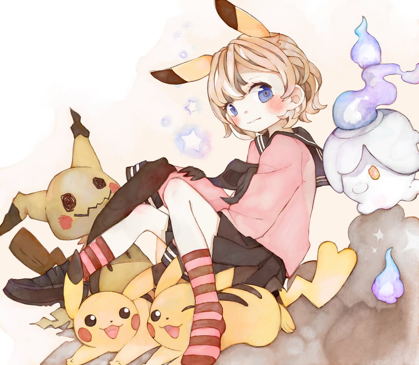 pikachu, mimikyu, and litwick (original and 1 more) drawn by pinkusan