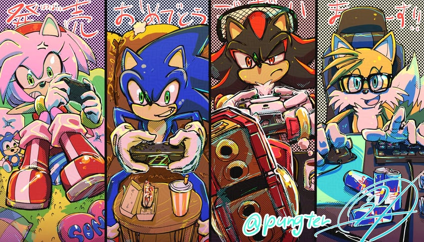 sonic the hedgehog, shadow the hedgehog, amy rose, tails, and maria robotnik (sonic and 2 more) drawn by pungter