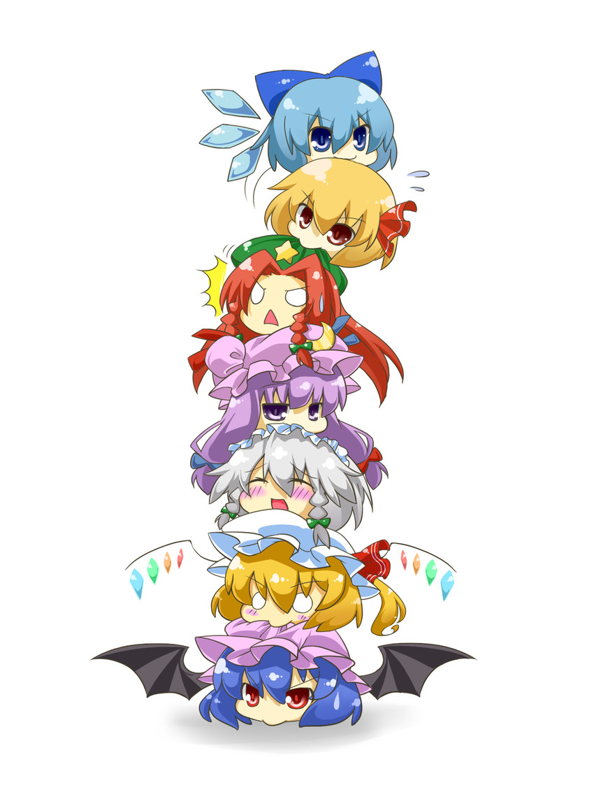 remilia scarlet, flandre scarlet, izayoi sakuya, cirno, patchouli knowledge, and 2 more (touhou and 1 more) drawn by eiri_(eirri)